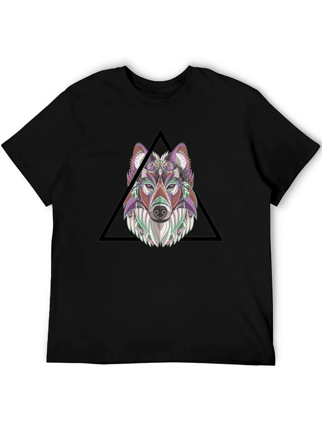 Wolf Head Graphic Print Tee - Black