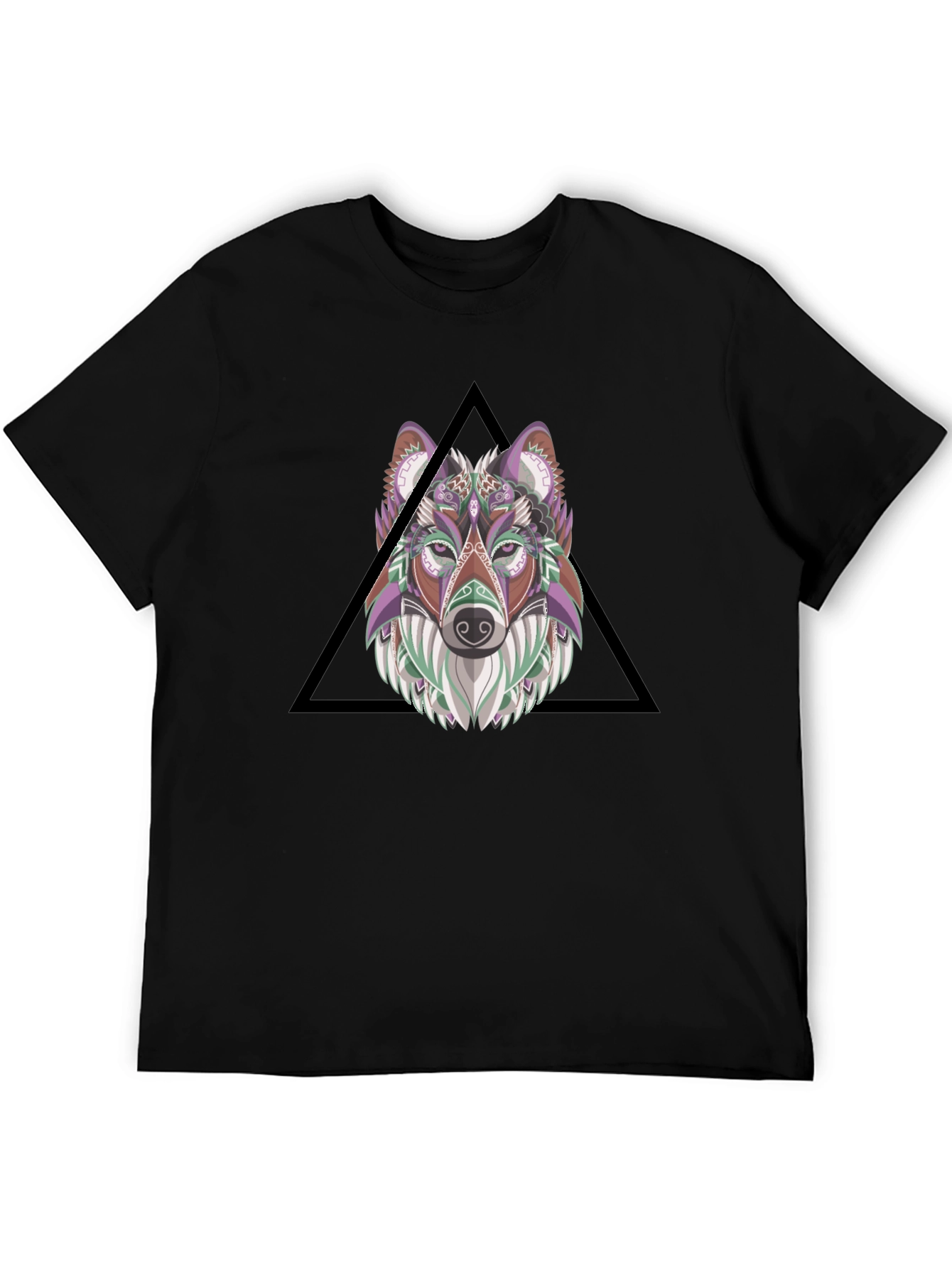 Wolf Head Graphic Print Tee - Black
