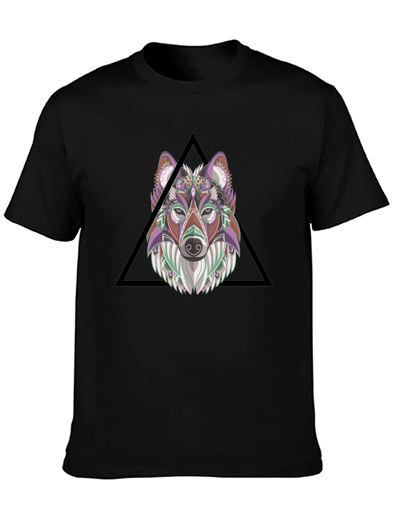 Wolf Head Graphic Print Tee - Black