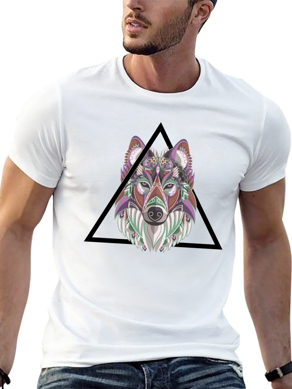 Wolf Head Graphic Print Tee - Black