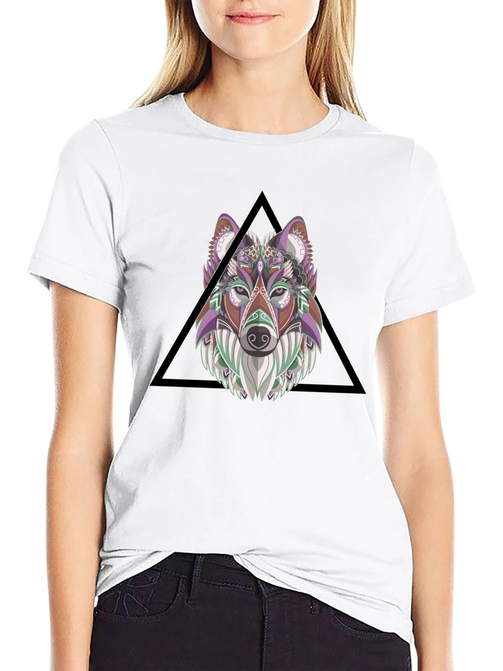 Wolf Head Graphic Print Tee - Black