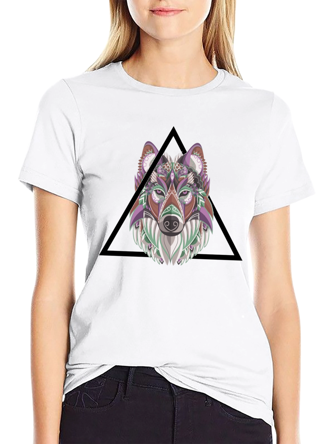 Wolf Head Graphic Print Tee - Black
