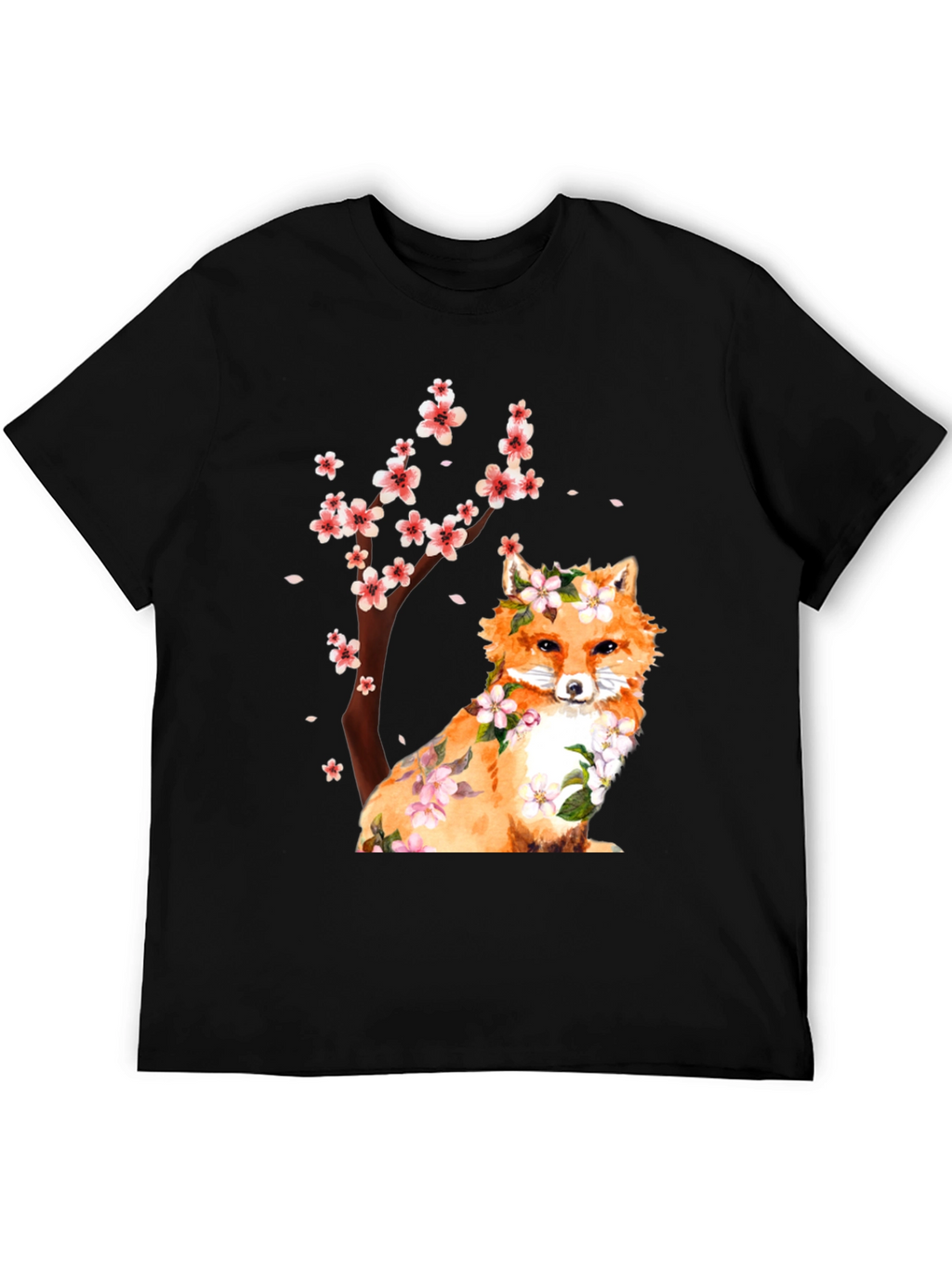 Fox and Cherry Blossom Print T-Shirt