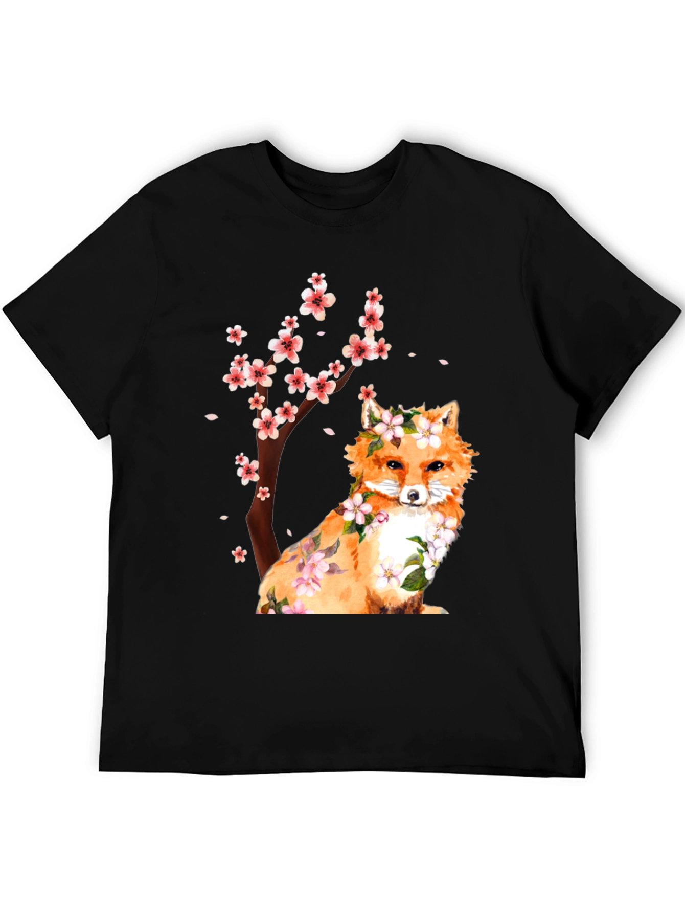 Fox and Cherry Blossom Print T-Shirt