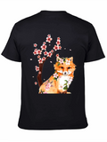 Fox and Cherry Blossom Print T-Shirt