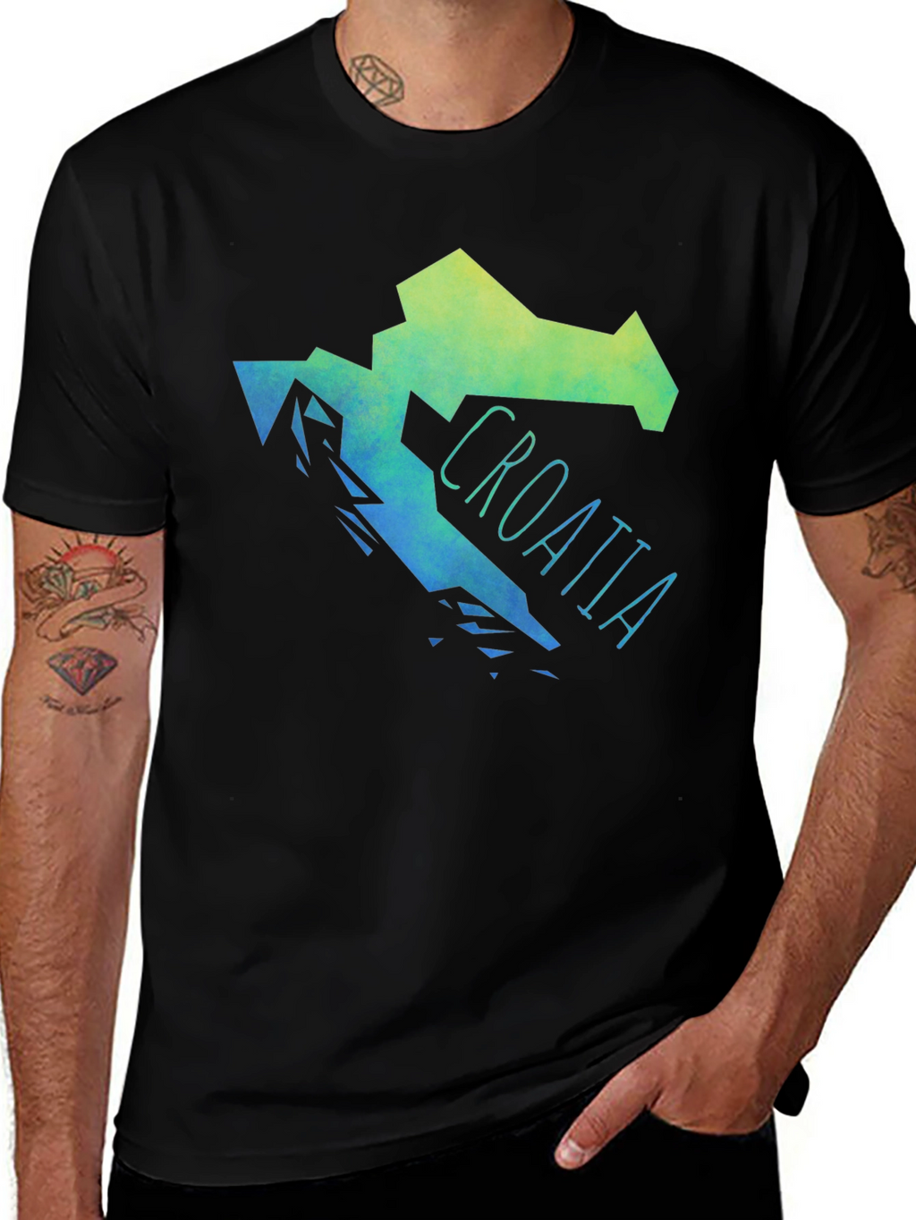 Croatia Map Graphic Print Mens Black T-Shirt