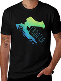Croatia Map Graphic Print Mens Black T-Shirt