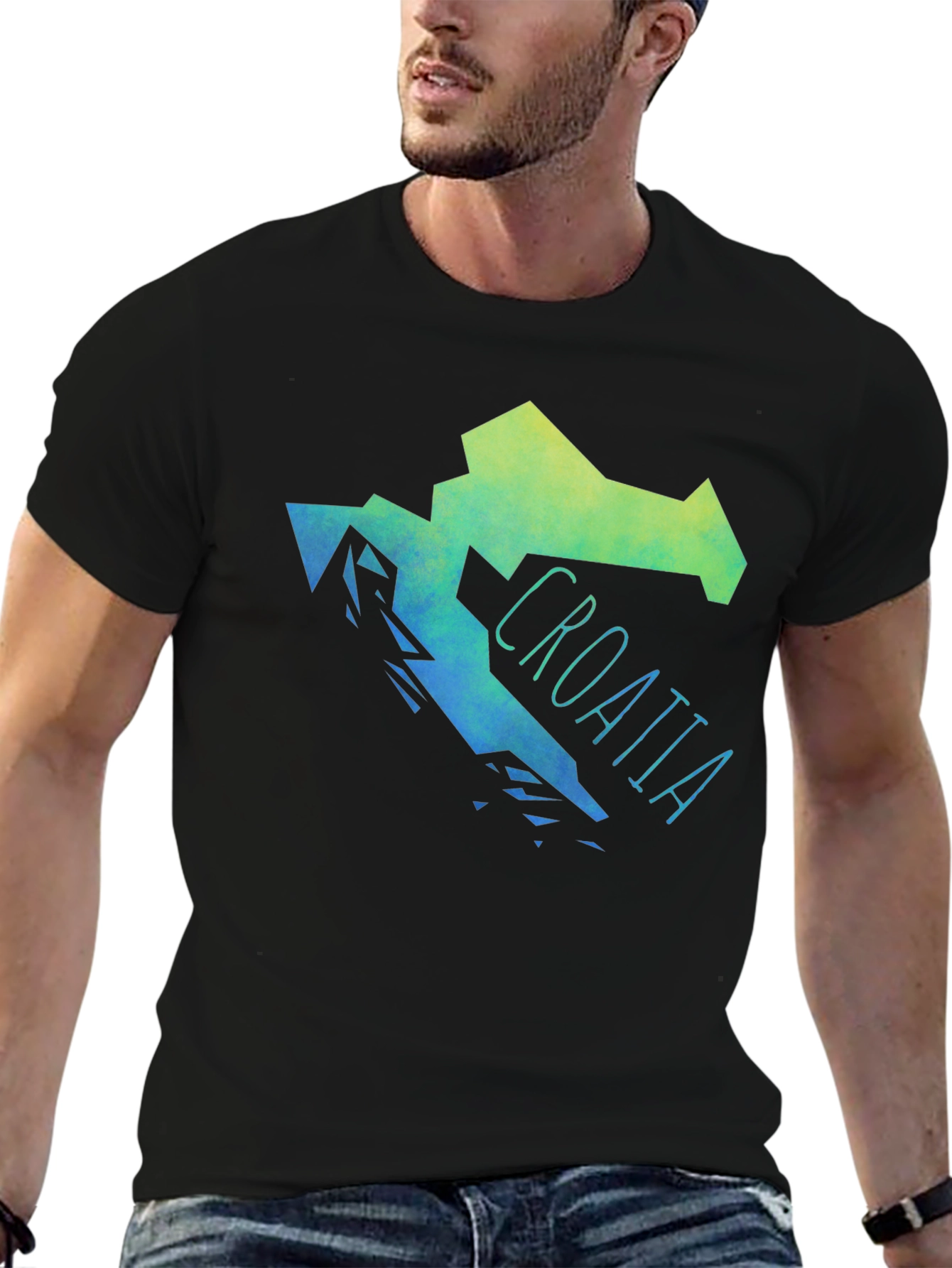Croatia Map Graphic Print Mens Black T-Shirt