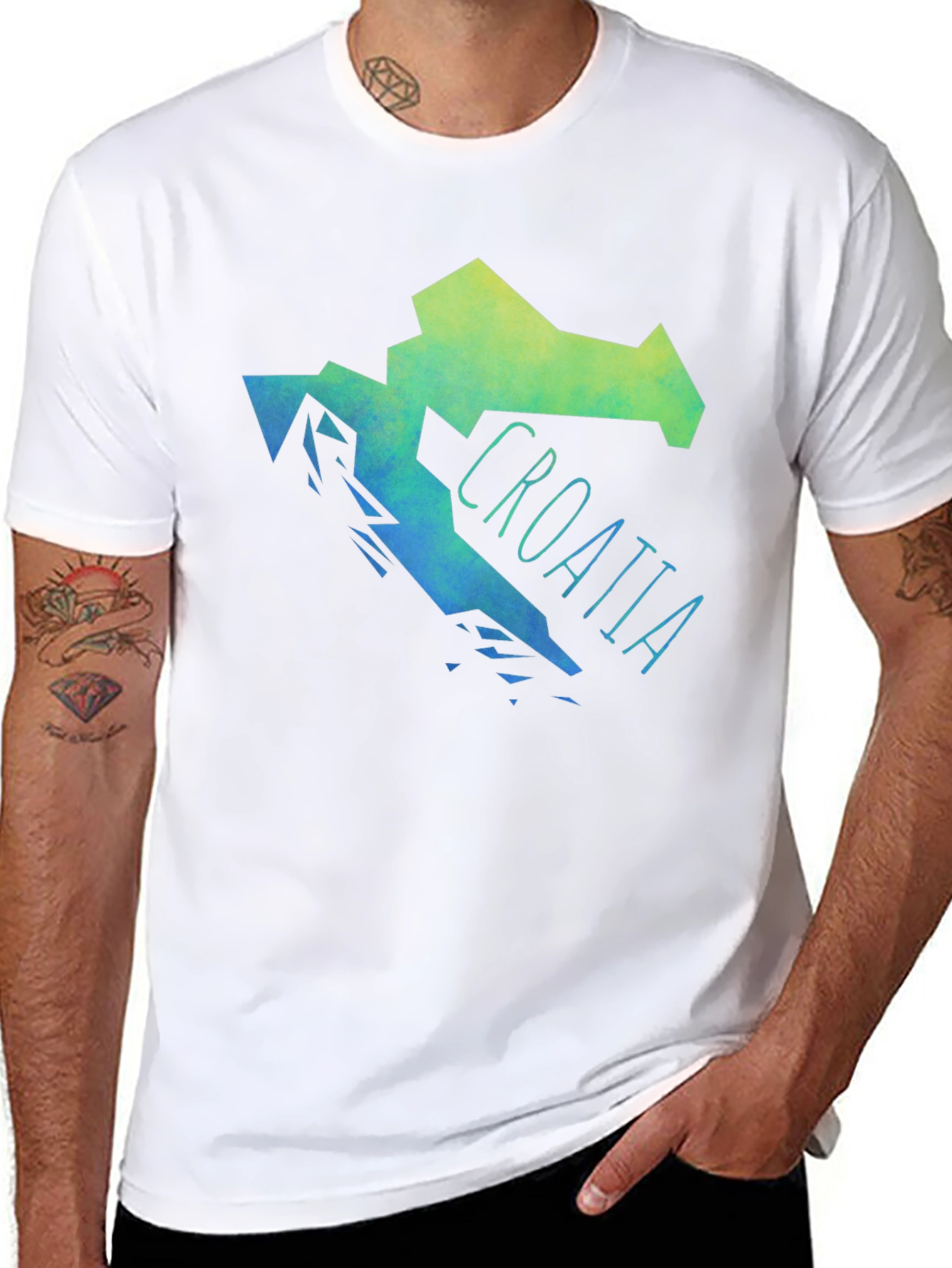 Croatia Map Graphic Print Mens Black T-Shirt