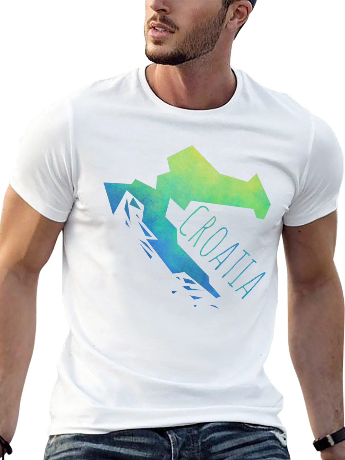 Croatia Map Graphic Print Mens Black T-Shirt