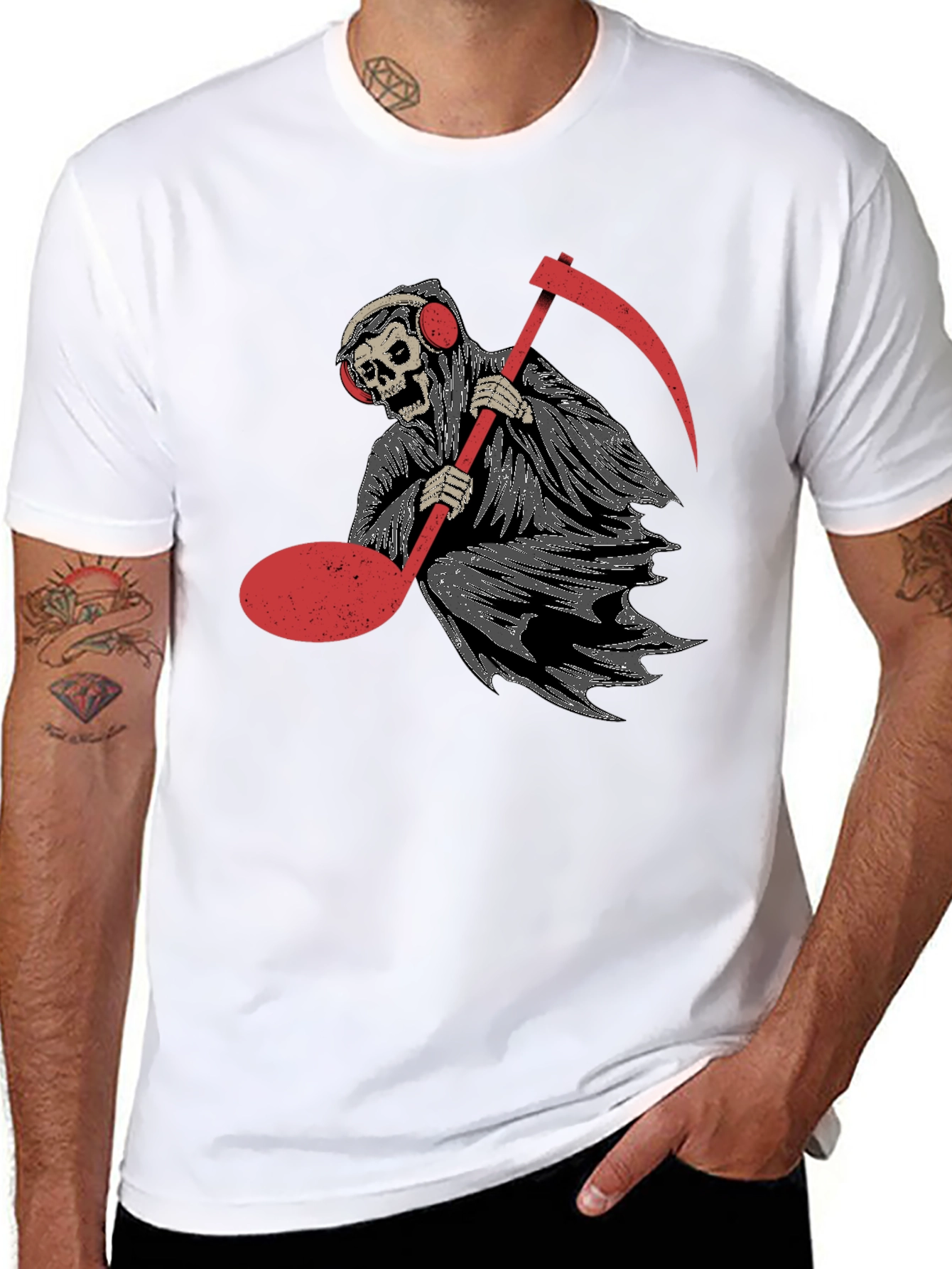 Grim Reaper Music Note Graphic Tee - Black