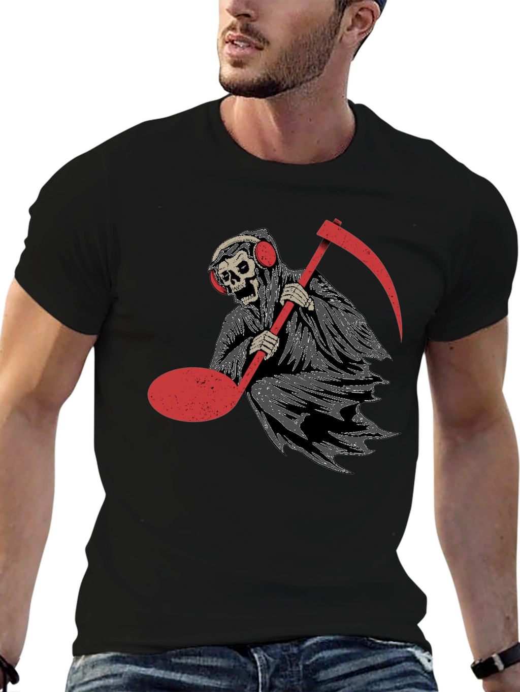 Grim Reaper Music Note Graphic Tee - Black