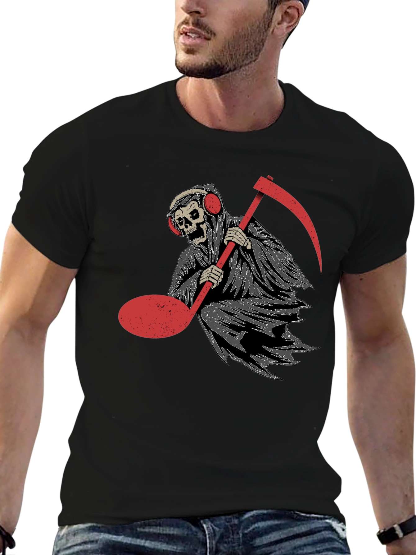 Grim Reaper Music Note Graphic Tee - Black