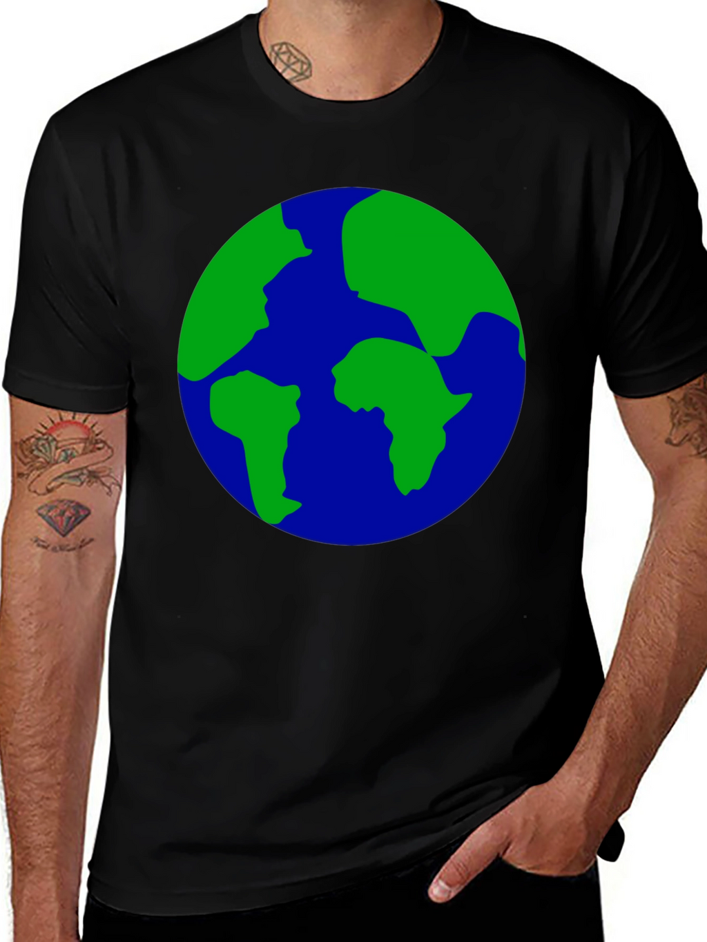 Earth Globe Graphic Print Black T-Shirt