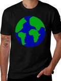 Earth Globe Graphic Print Black T-Shirt