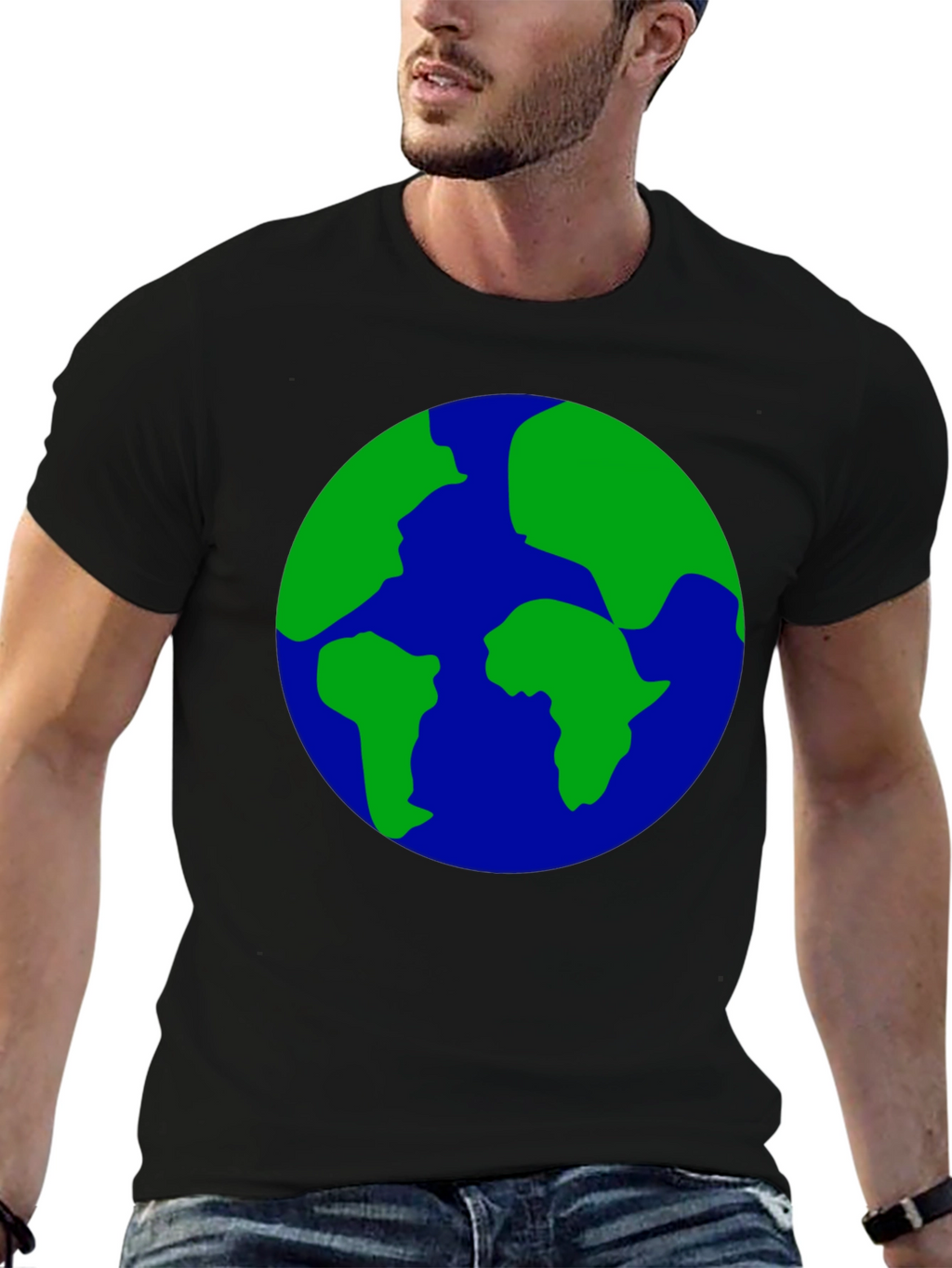 Earth Globe Graphic Print Black T-Shirt