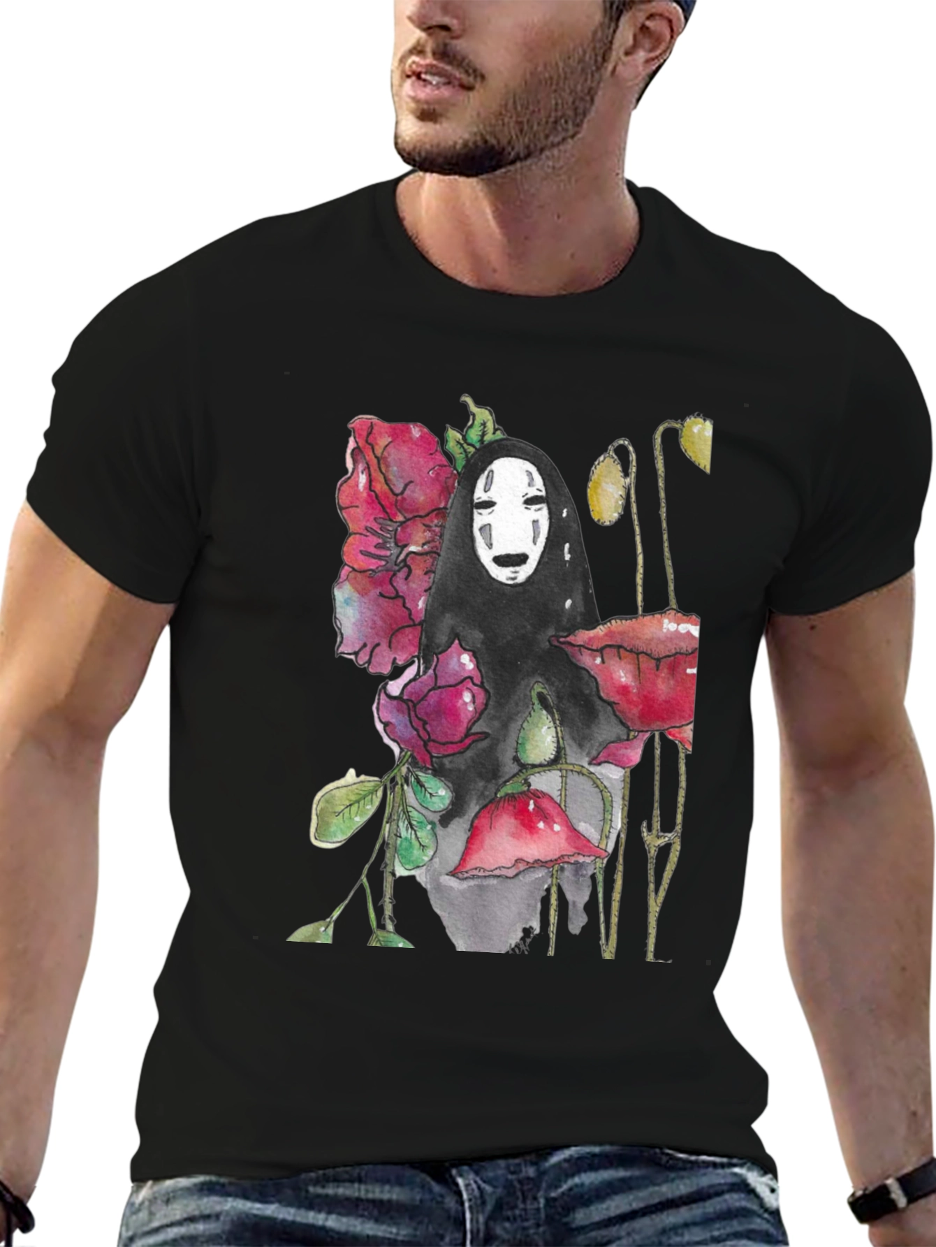 No Face Spirit Floral Graphic T-Shirt