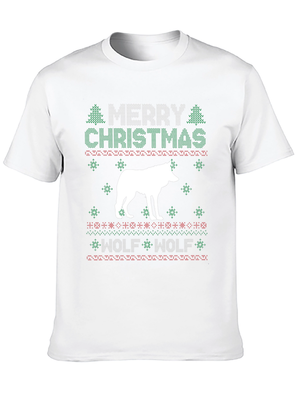 Merry Christmas Wolf Ugly Sweater Style Graphic T-Shirt