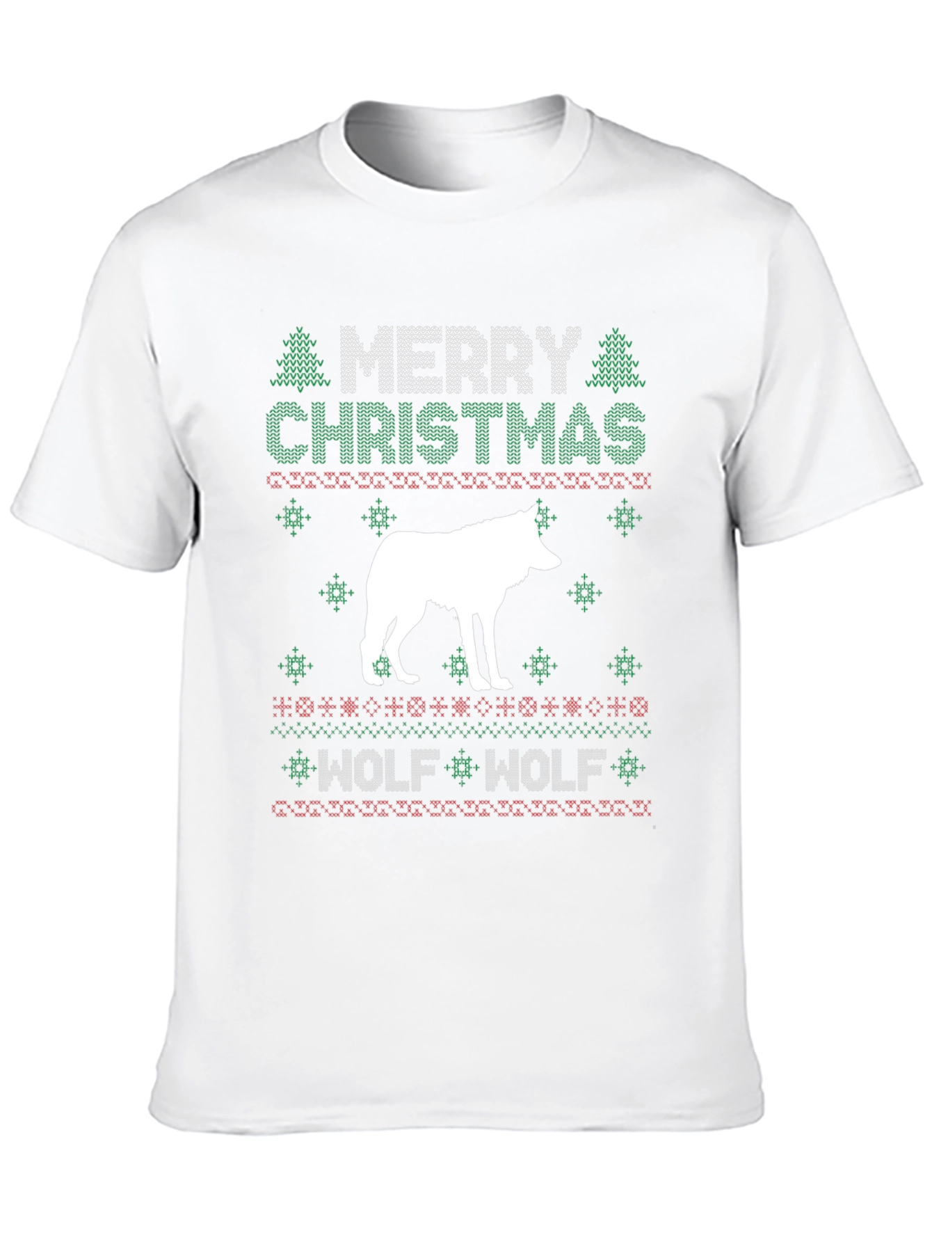 Merry Christmas Wolf Ugly Sweater Style Graphic T-Shirt