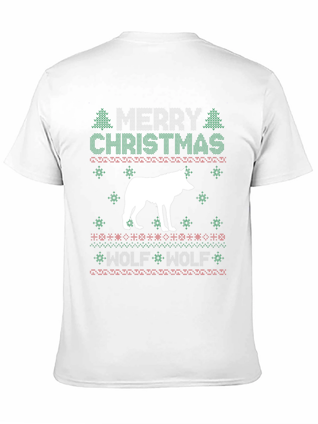 Merry Christmas Wolf Ugly Sweater Style Graphic T-Shirt