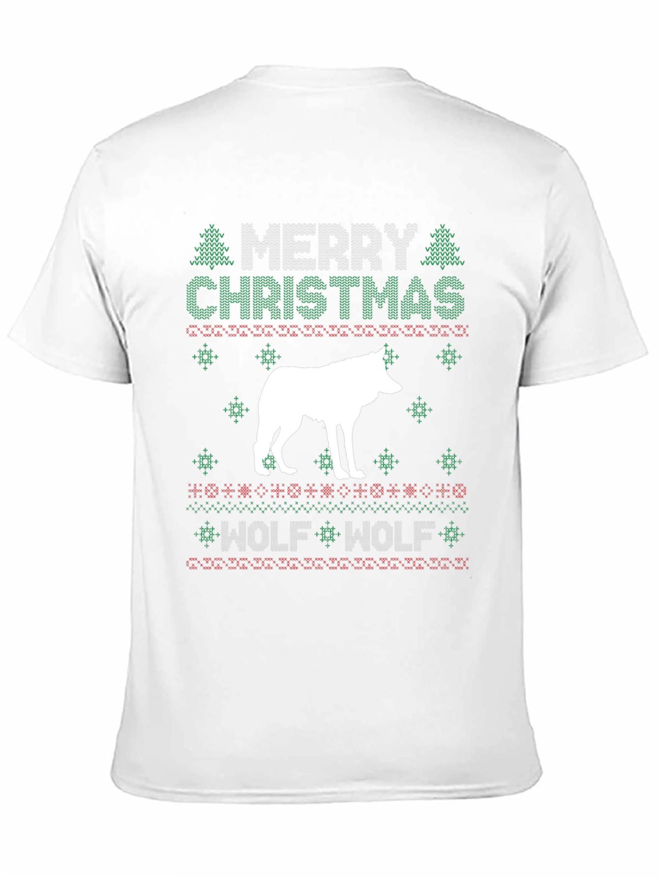 Merry Christmas Wolf Ugly Sweater Style Graphic T-Shirt
