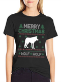 Merry Christmas Wolf Ugly Sweater Style Graphic T-Shirt
