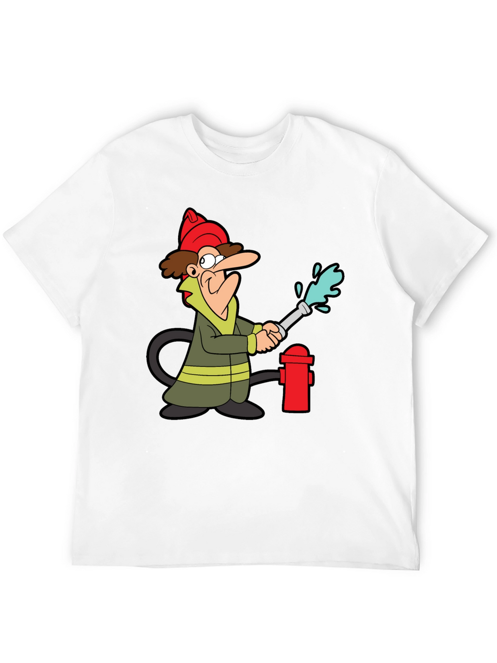 Cartoon Fireman T-Shirt - Black Cotton Tee