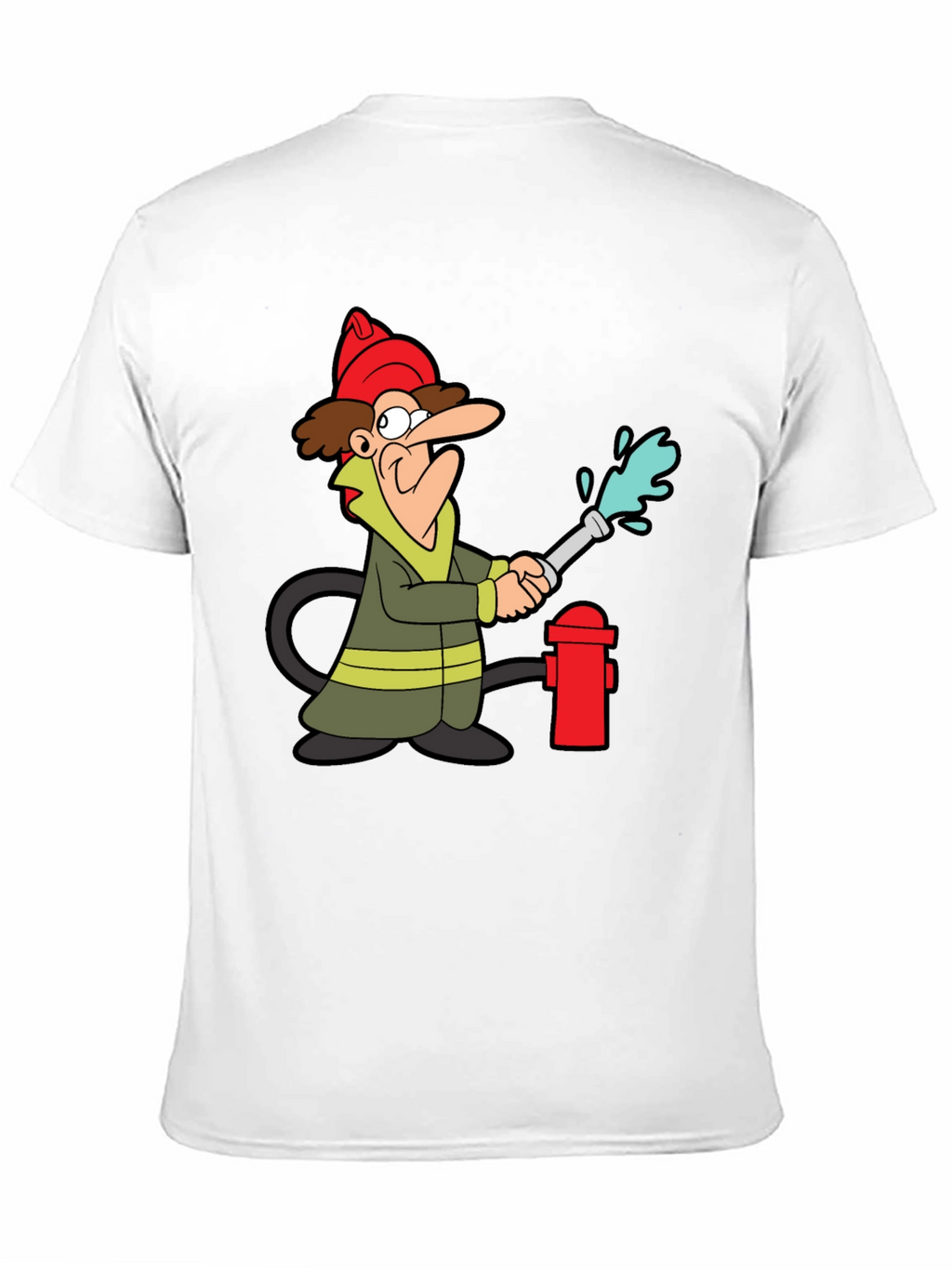Cartoon Fireman T-Shirt - Black Cotton Tee