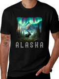 Alaska Moose T-Shirt Northern Lights Graphic Tee
