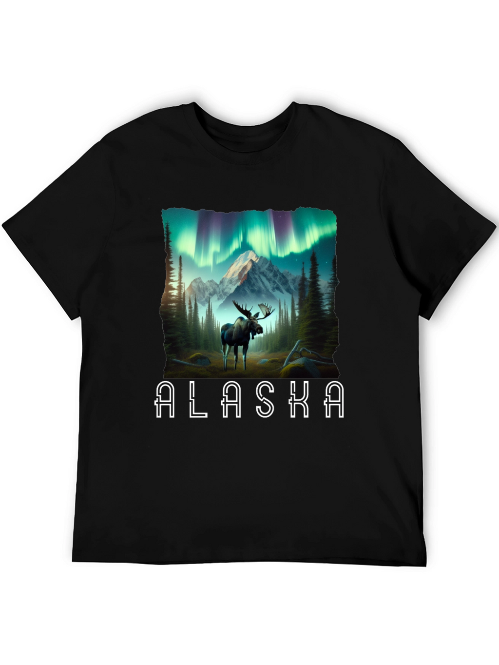 Alaska Moose T-Shirt Northern Lights Graphic Tee