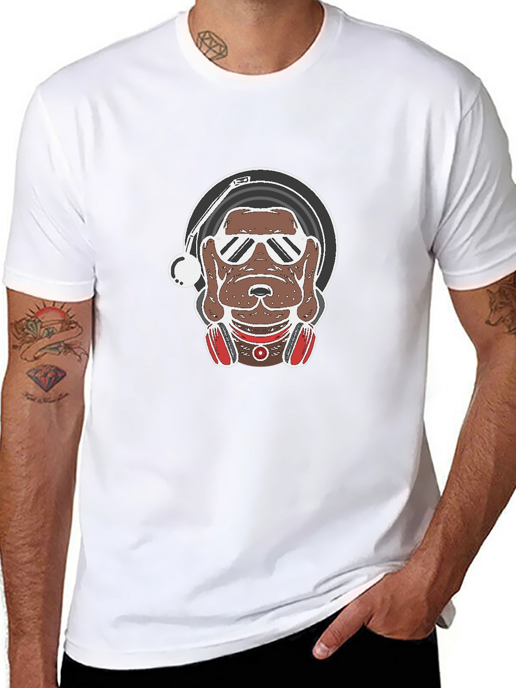DJ Dog Graphic Tee - Cool Canine Vinyl Lover