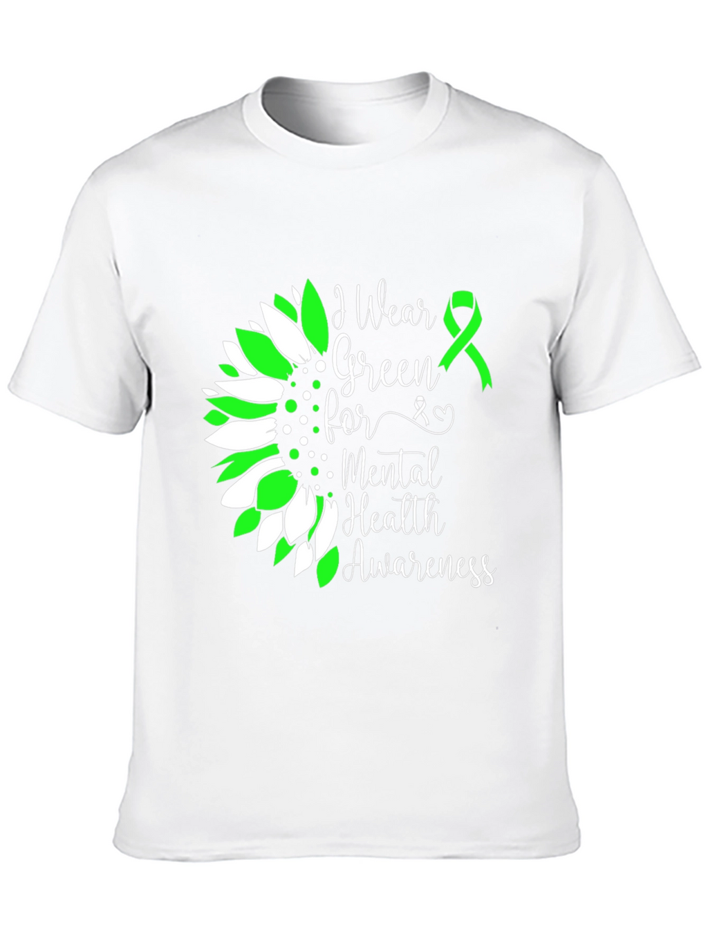 Mental Health Awareness T-Shirt Green Ribbon Sunflower