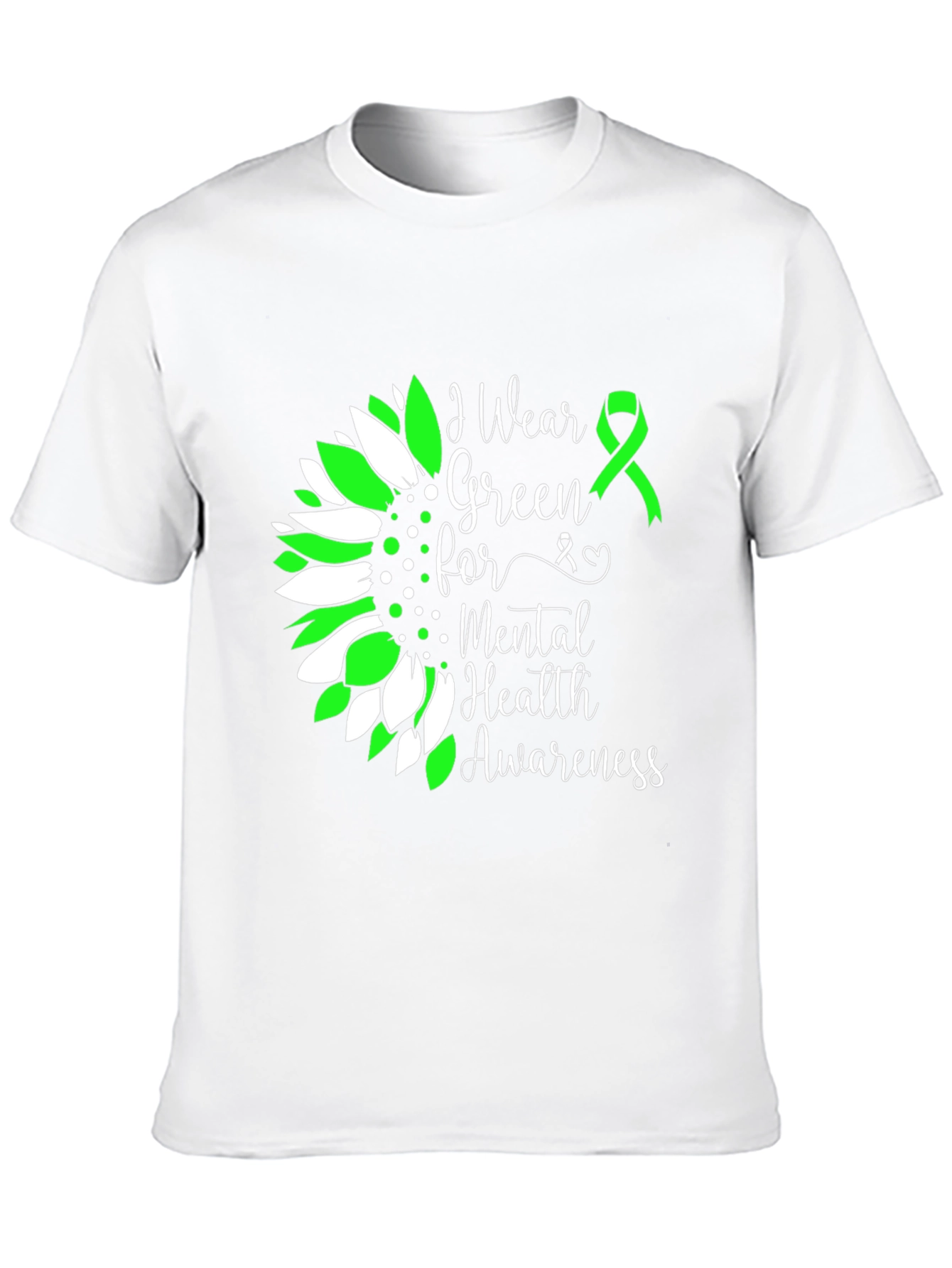 Mental Health Awareness T-Shirt Green Ribbon Sunflower