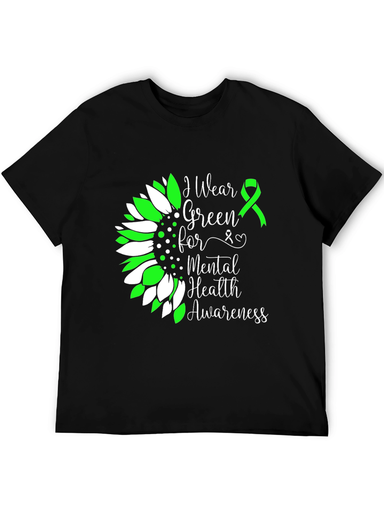 Mental Health Awareness T-Shirt Green Ribbon Sunflower