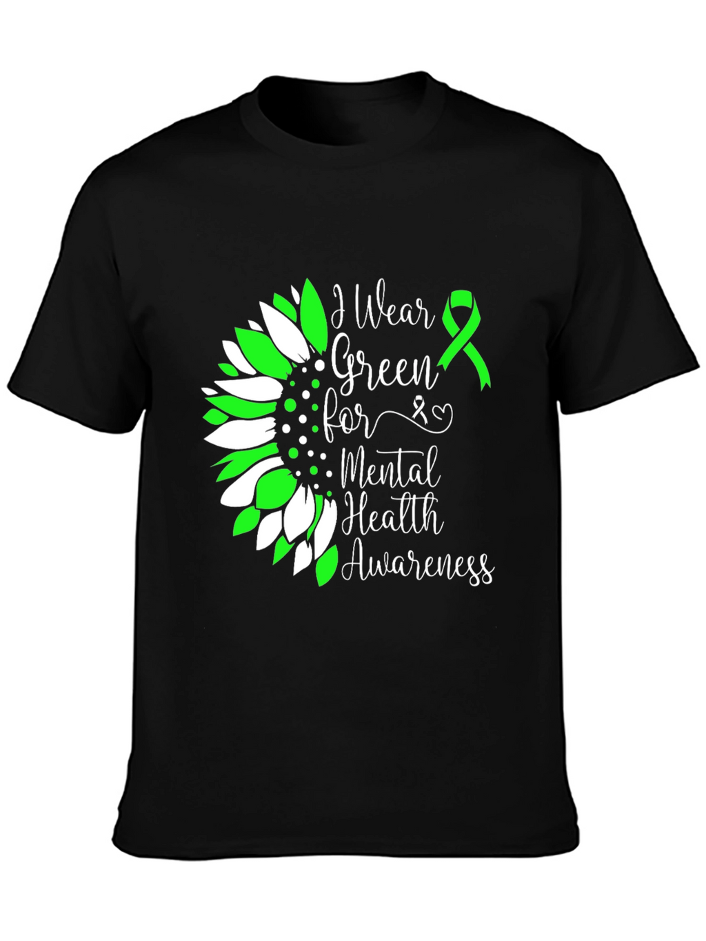 Mental Health Awareness T-Shirt Green Ribbon Sunflower