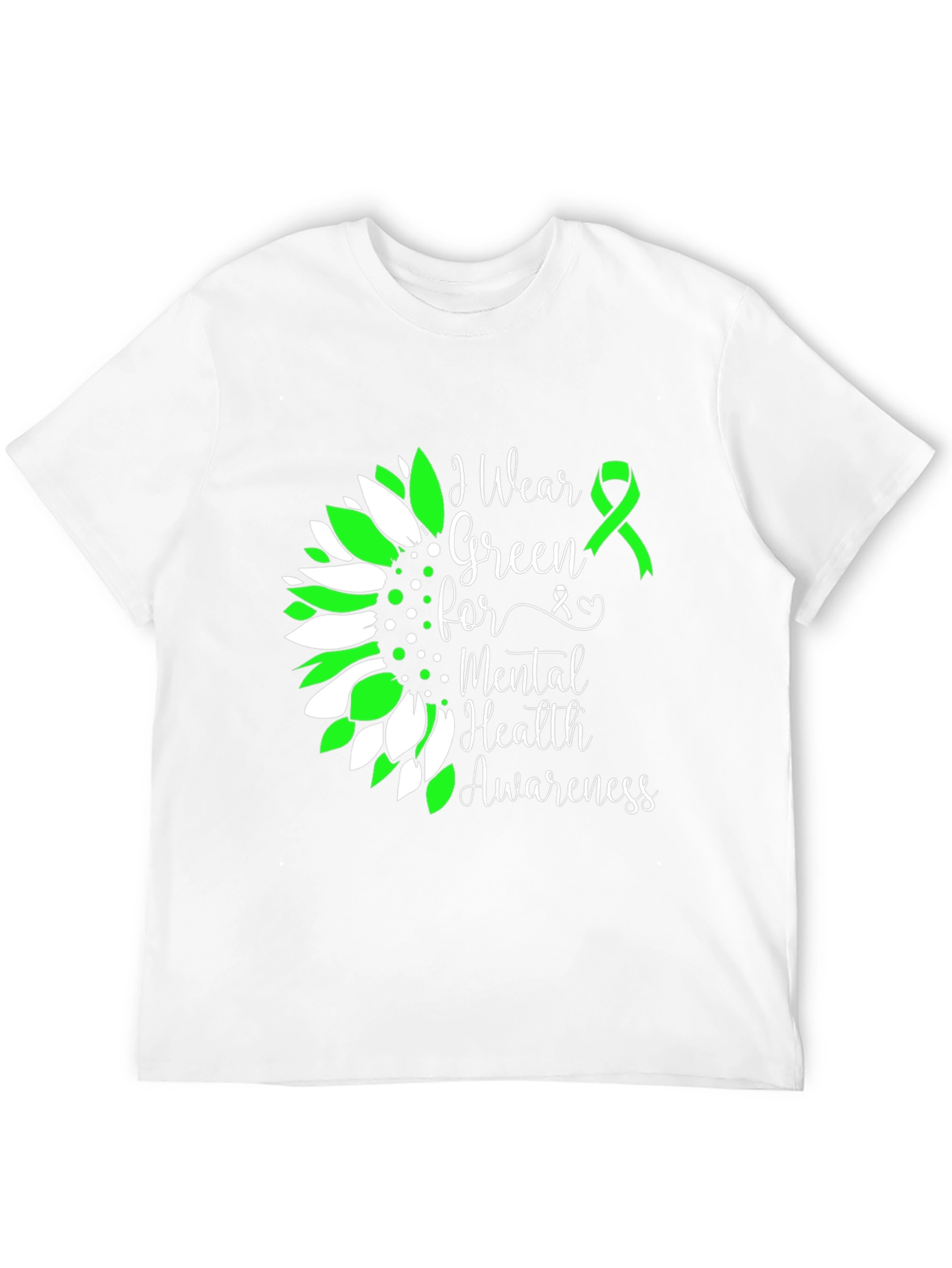 Mental Health Awareness T-Shirt Green Ribbon Sunflower