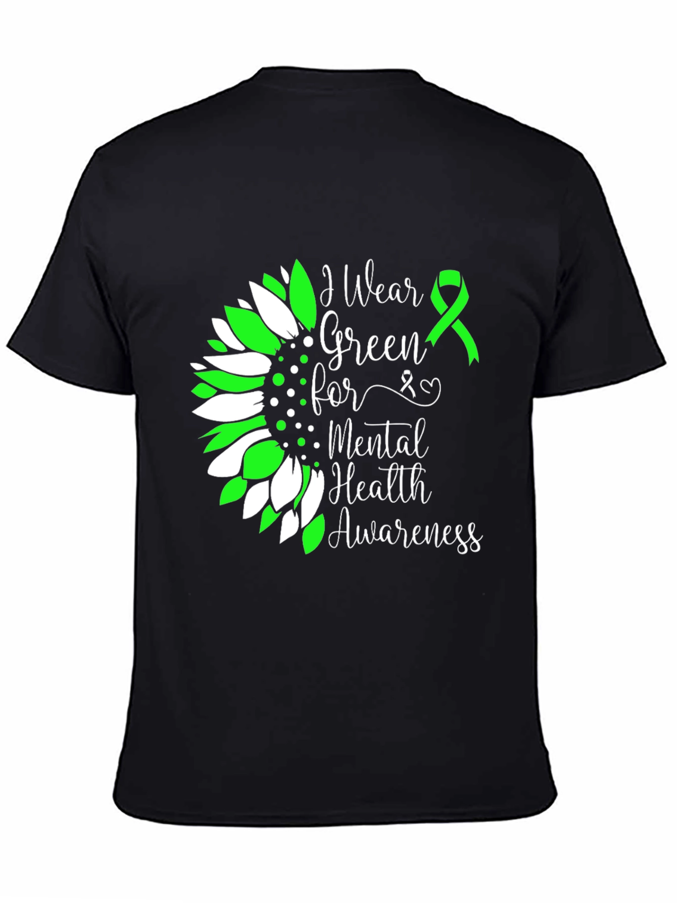 Mental Health Awareness T-Shirt Green Ribbon Sunflower