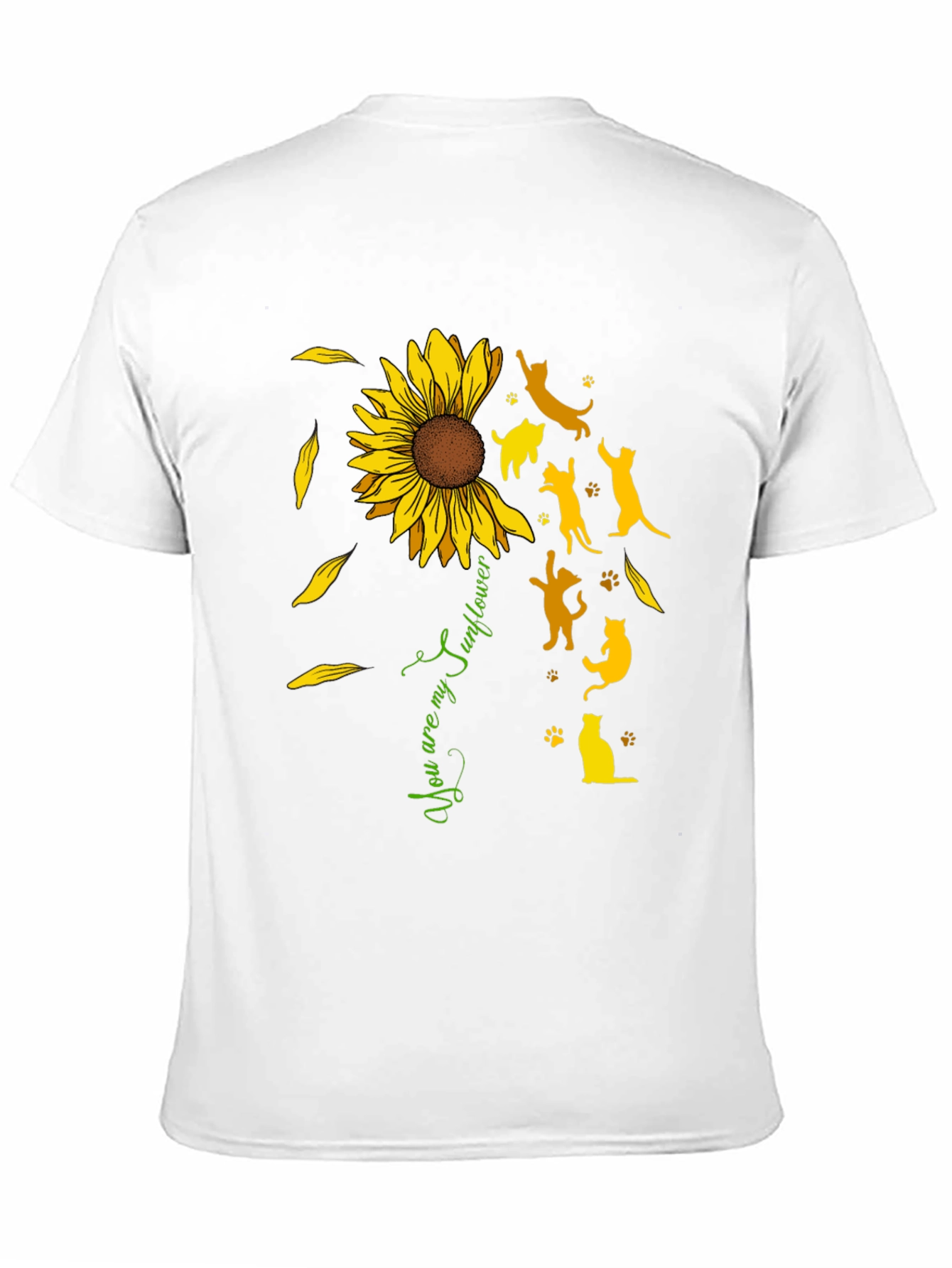 Sunflower Cat Silhouette Black T-Shirt