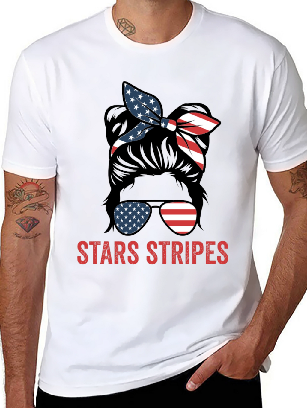 Stars & Stripes Messy Bun Patriotic T-Shirt