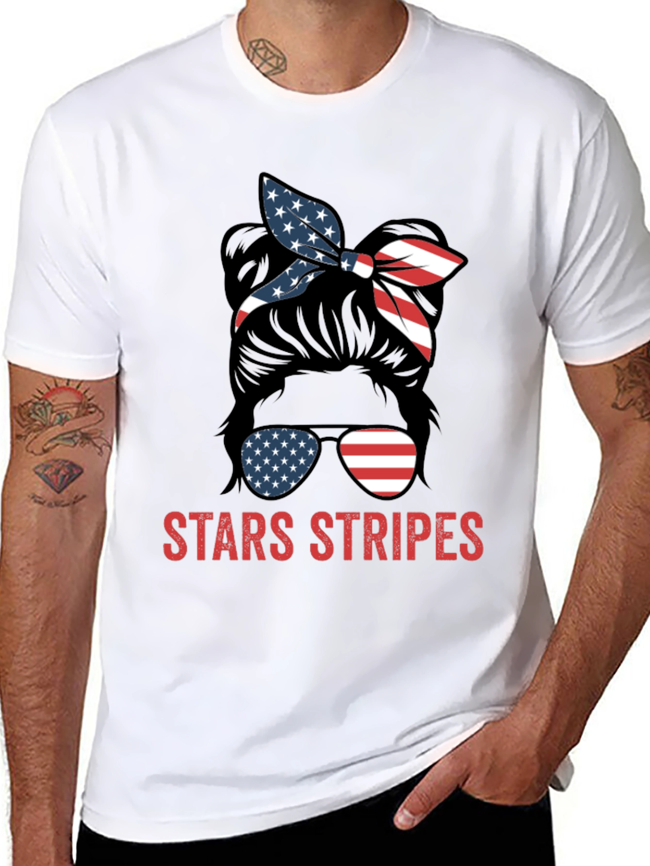 Stars & Stripes Messy Bun Patriotic T-Shirt