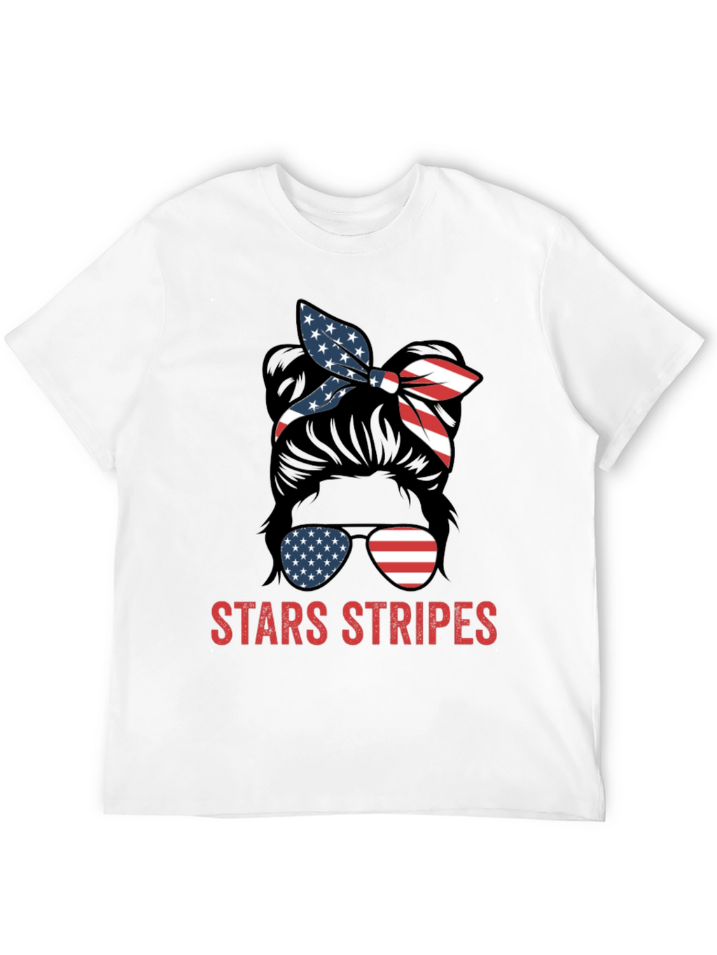 Stars & Stripes Messy Bun Patriotic T-Shirt
