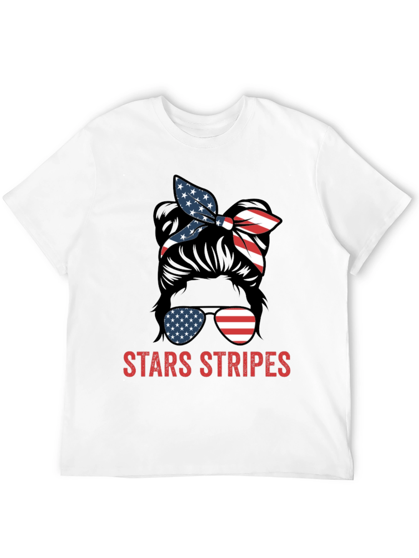 Stars & Stripes Messy Bun Patriotic T-Shirt