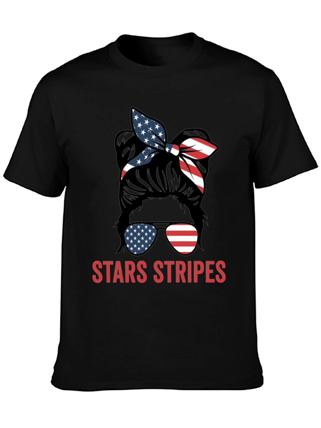 Stars & Stripes Messy Bun Patriotic T-Shirt