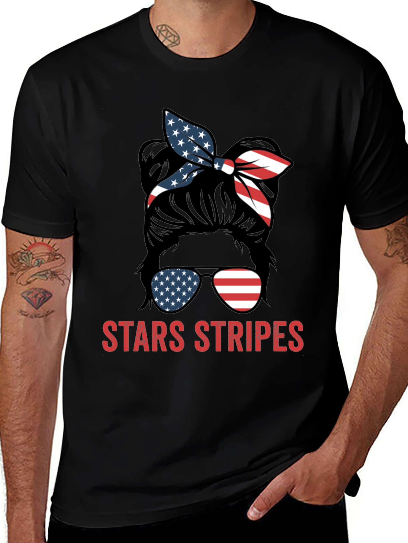 Stars & Stripes Messy Bun Patriotic T-Shirt