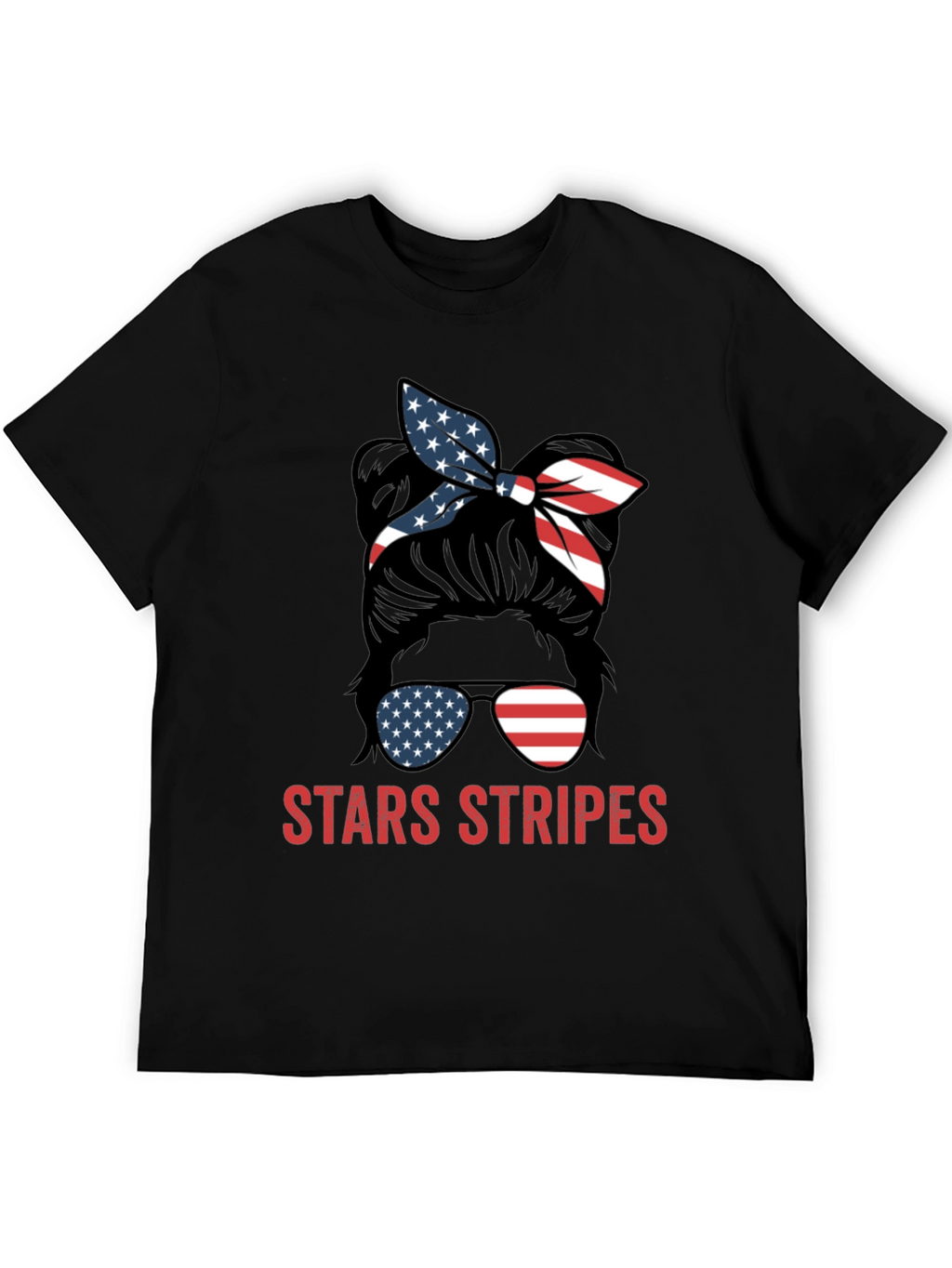 Stars & Stripes Messy Bun Patriotic T-Shirt