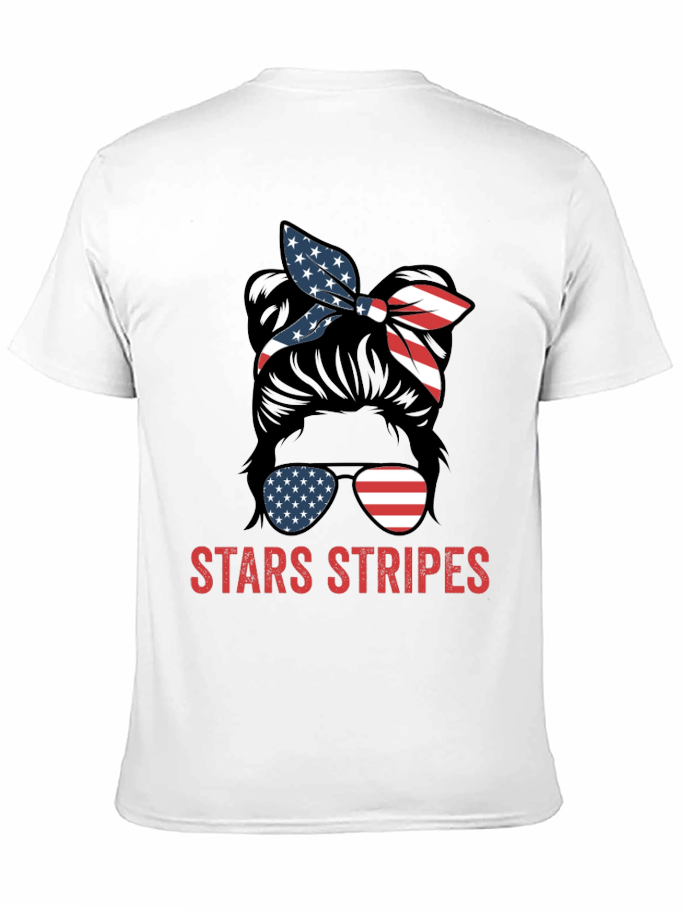 Stars & Stripes Messy Bun Patriotic T-Shirt
