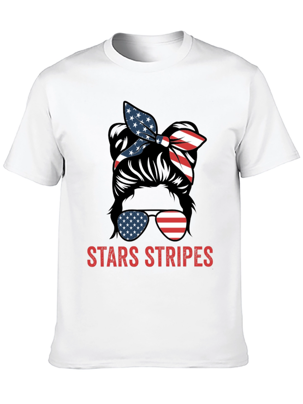 Stars & Stripes Messy Bun Patriotic T-Shirt