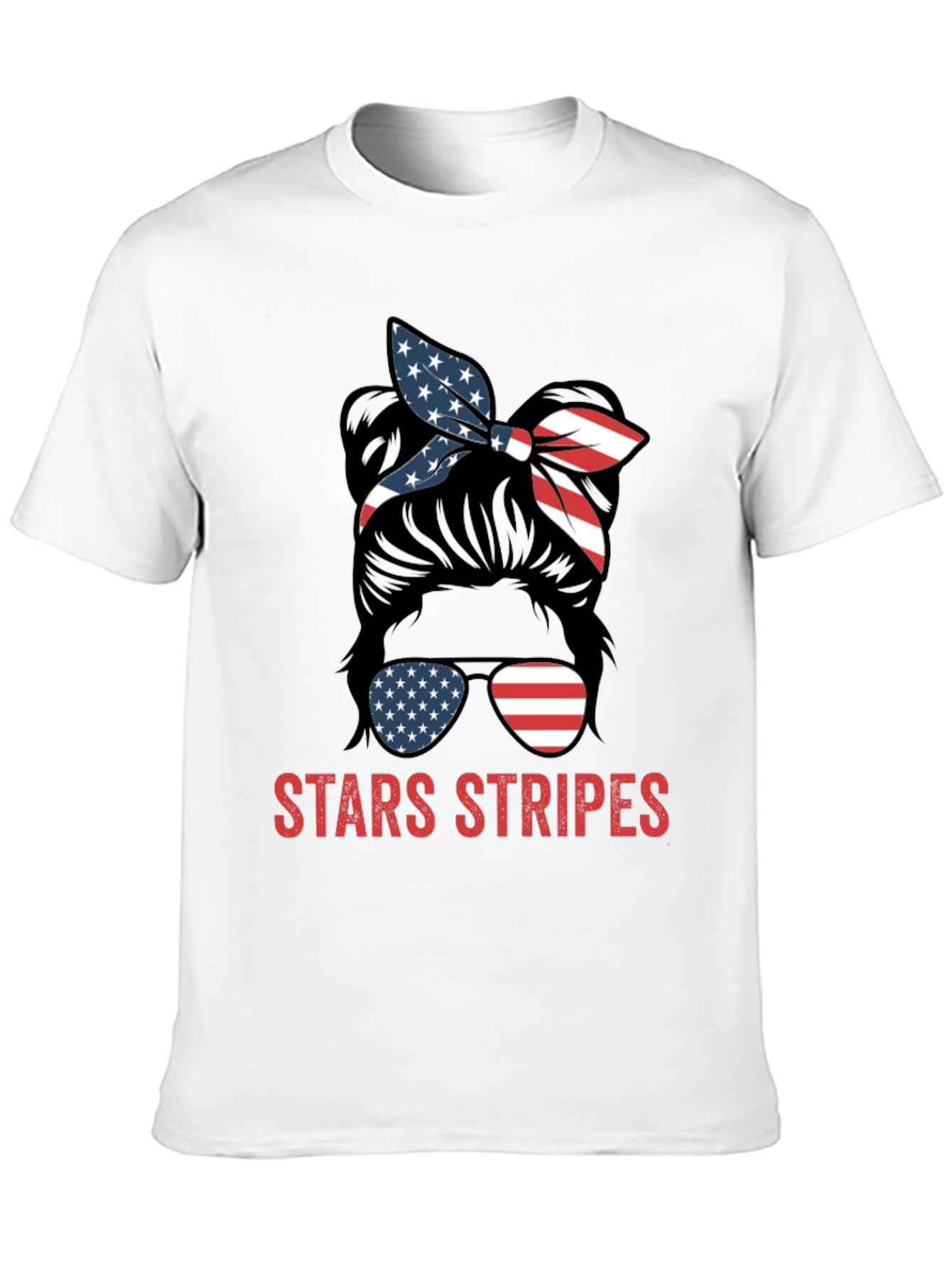 Stars & Stripes Messy Bun Patriotic T-Shirt