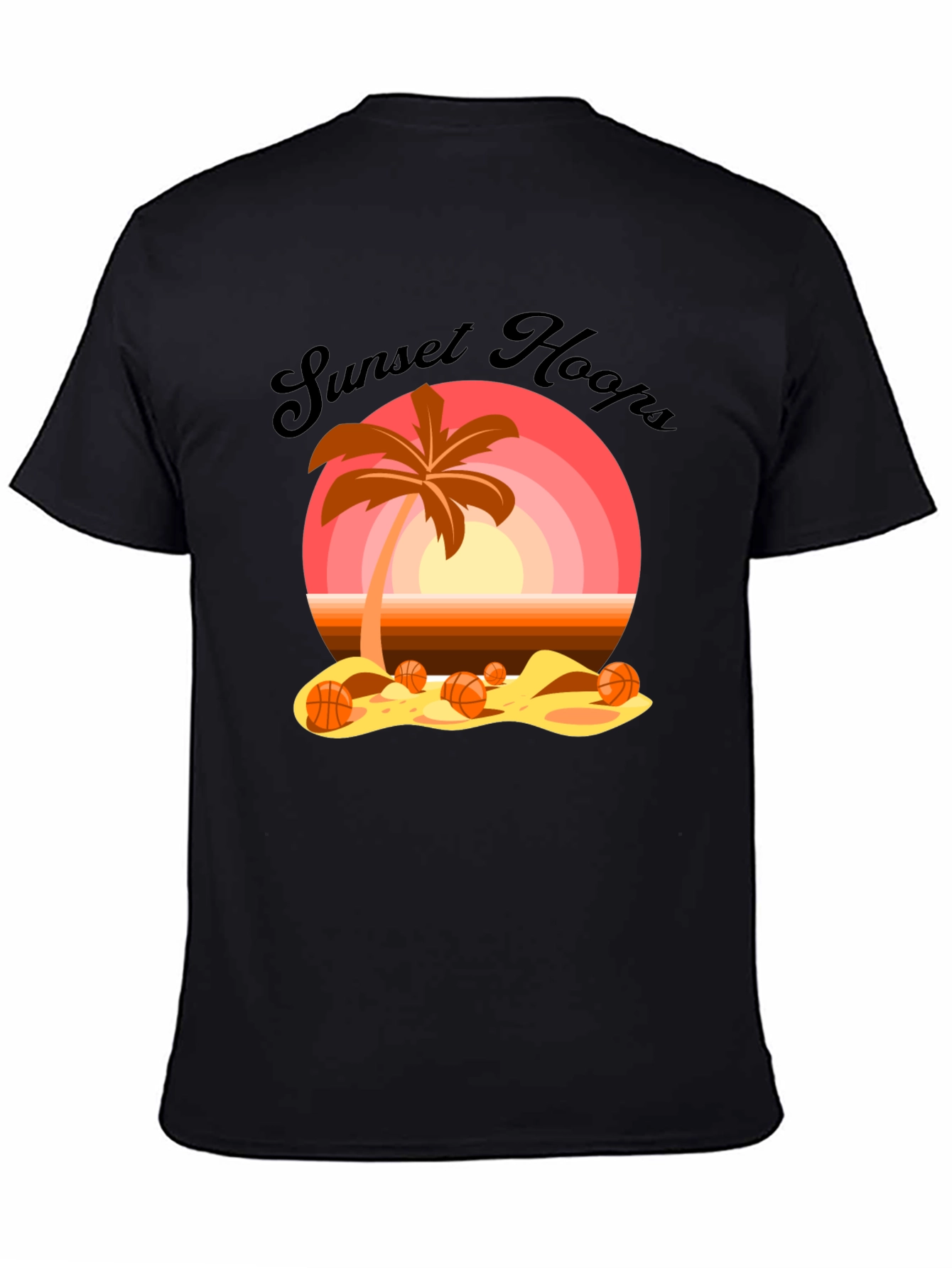 Sunset Hoops T-Shirt: Beach Basketball Vibes