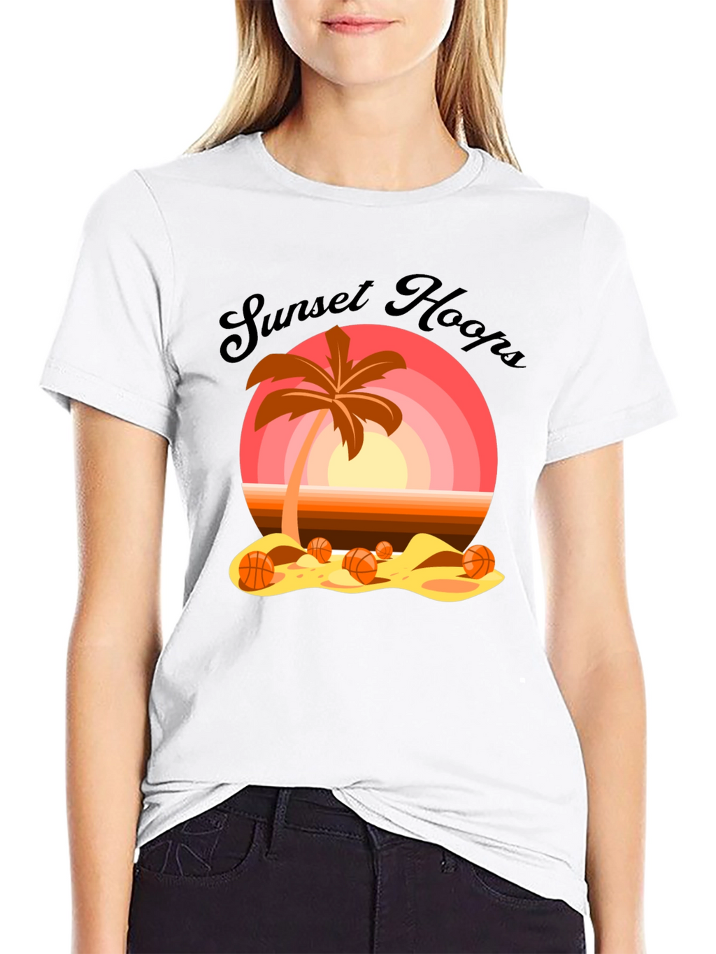 Sunset Hoops T-Shirt: Beach Basketball Vibes